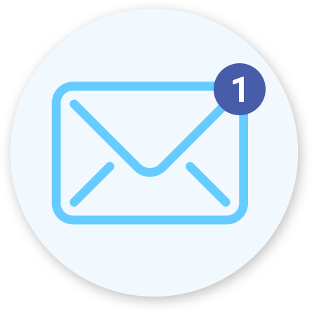 Email icon showing a indicator of receiving a new message.