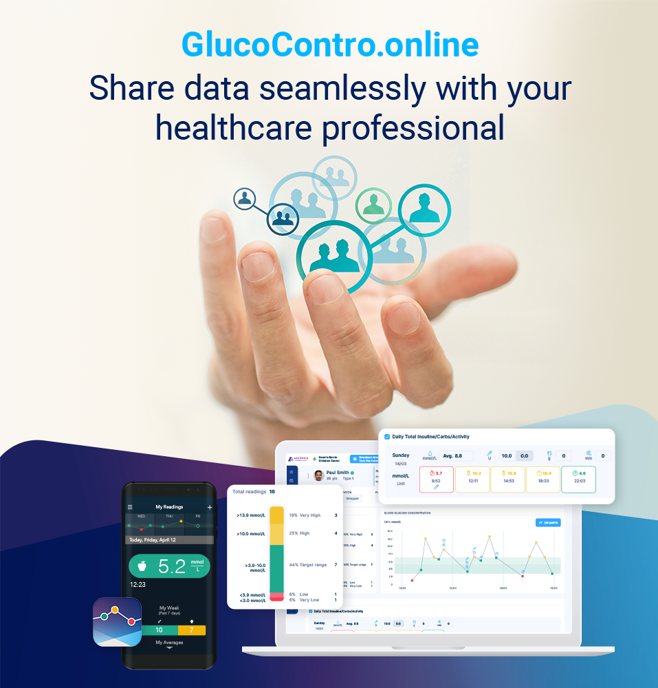 Laptop showing Glucofacts Deluxe software